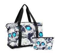 Horror Skull Blue Neon Eyes Halloween Sports Gym Bag Sport Training Bag with Adjustable Strap for Workout Multifunctional, Horror Skull Blue Neon Eyes Halloween, 1 size