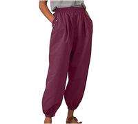 Hose Damen Elegant Sommerhosen Damen Leicht Und Luftig Wanderhose Damen Zip Off Elastische Taille Einfarbiges Schlupfhose Mit Taschen Locker Chino Hose Leicht Stoffhose Cordhose Damen (Wein Xxl)