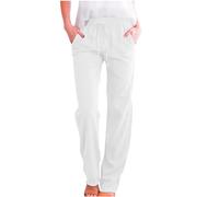Hose Damen Sommer Casual Leinenhose Baumwolle Leinen Stoffhose Einfarbig Freizeithose Stretch Leicht Trainingshose Straight Leg Hose Kordelzug und Taschen Pumphose Musselin Trackpant