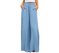 Hose Damen Stretch Cargohose Damen Baggy High Waist Hose Damen Paperbag Waist Einfarbiges Weite Hose Mit Taschen A Linien Weites Bein Plissee Hose Locker Haremshose Pants Damen (Himmelblau, Xxl)