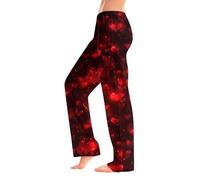 Hose Damen Winter Schlafhose Damen Lang Pyjamahose Elegant Kuschelhose Thermo Freizeithose Lockere mit Herzmuster Valentinstag Weich für Zuhause M Wine