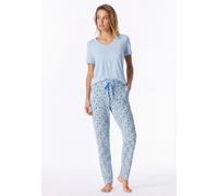 Hose lang Bündchen Blumen Leoparden hellblau - Mix+Relax 40