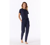 Pyjamahose SCHIESSER "Mix + Relax", Damen, Gr. 40, N-Gr, blau (860, tiefblau), Single Jersey, Obermaterial: 95% Baumwolle, 5% Elasthan, lang, Hosen Pyjamahose, Cotton-Mix, Gummizug, Bindeband, seitlic