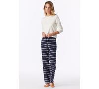 Pyjamahose SCHIESSER "Mix + Relax", Damen, Gr. 42, N-Gr, blau (913, multicolor 2), Single Jersey, Obermaterial: 95% Baumwolle, 5% Elasthan, lang, Hosen Pyjamahose, Cotton-Mix, Gummizug, Bindeband, sei