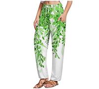 Hose Mit Seitentaschen Damen Damenhose Schwarz Elegant Wanderhose Damen Sommer High Waist Elastische Taille Musterdruck Freizeithose Mit Taschen Tunnelzug Stretch Jogginghose Sommerhose Damen (Grün L)