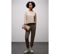 Stoffhose STREET ONE "Style Bonny Piqué", Damen, Gr. 44, Länge 28, molten earth, Web, Obermaterial: 50% Polyester, 46% Baumwolle, 4% Elasthan. Futter: 100% Polyester, unifarben mit Farbeinsatz, lang,