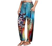 Hosen Damen High Waist Jeans Hosen Damen Kurze Sporthose Damen High Waist Elastische Taille Leoparden Druck Freizeithose Mit Taschen Tunnelzug Stretch Jogginghose Sporthose Damen (Orange, M)