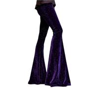 Hosen Damen High Waist Schlaghose 70er Jahre Fasching Hose Damen Elegant Festlich Glitzer Schlaghosen Karneval Lang Pants Hose Party Velour Damenhosen Gummibund Vintage Schlupfhose Flared Samt
