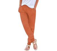 Hosen Damen Weite Bequeme Loose Luftig Damen Palazzo Hose Vintage Elegant Hohe Taille Frauen Sommerhose Leicht Baggy Stretch Strandhose Lange Elastisch Casual Weite Bein Stoffhose Orange 3XL