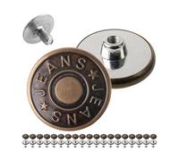 Hosen Ersatz Knöpfe zum Schrauben, 20 Pack, Ø 17 mm Messing Jeansknöpfe, Bronze-farben, schraubbare Jeans Knöpfe, Hosenbund weiter oder enger machen, Metall Hosenknöpfe mit Schrauben Pin Verschluss