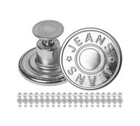 Hosen Ersatz Knöpfe zum Vernieten, 20 Pack, Ø 17 mm Messing Jeansknöpfe, Silber-farben, Jeans Button mit Nieten, Jeans Knopf zum Einschlagen, Metall Hosenknopf, Hose weiter machen, Hosenknöpfe robust