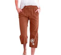 Hosen Für Damen Caprihose Casual Löwenzahn Motiv Kurze Hose Baumwoll Leinen Elastischem Bund Sommerhose Alltag Weitem Bein Hosen Kurz geschnittene Hosen Trekkinghose Outdoorhose Frauen Chinohose