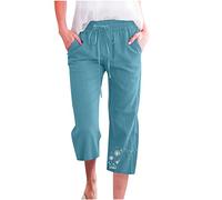 Hosen Für Damen Caprihose Casual Löwenzahn Sieben-Punkte-Hose Baumwoll Leinen Sommerhose mit Elastischem Bund Alltag Weitem Bein Hosen Heimhose Trainingshose Wanderhose Strandhose Für Frauen
