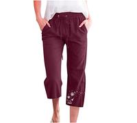 Hosen Für Damen Caprihose Casual Löwenzahn Sieben-Punkte-Hose Baumwoll Leinen Sommerhose mit Elastischem Bund Alltag Weitem Bein Hosen Heimhose Trainingshose Wanderhose Strandhose Für Frauen