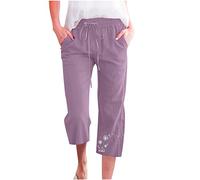 Hosen Für Damen Caprihose Casual Löwenzahn Sieben-Punkte-Hose Baumwoll Leinen Sommerhose mit Elastischem Bund Alltag Weitem Bein Hosen Heimhose Trainingshose Wanderhose Strandhose Für Frauen