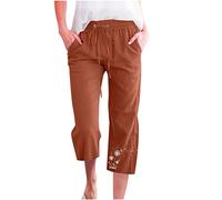 Hosen Für Damen Caprihose Casual Löwenzahn Sieben-Punkte-Hose Baumwoll Leinen Sommerhose mit Elastischem Bund Alltag Weitem Bein Hosen Heimhose Trainingshose Wanderhose Strandhose Für Frauen