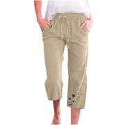 Hosen Für Damen Caprihose Casual Löwenzahn Sieben-Punkte-Hose Baumwoll Leinen Sommerhose mit Elastischem Bund Alltag Weitem Bein Hosen Heimhose Trainingshose Wanderhose Strandhose Für Frauen