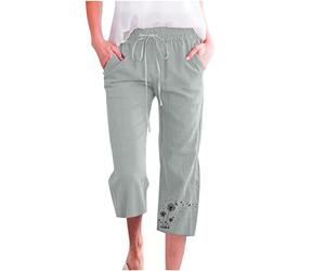 Hosen Für Damen Caprihose Casual Löwenzahn Sieben-Punkte-Hose Baumwoll Leinen Sommerhose mit Elastischem Bund Alltag Weitem Bein Hosen Heimhose Trainingshose Wanderhose Strandhose Für Frauen