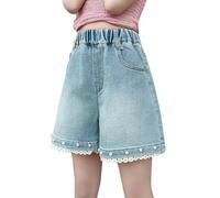 Hosen Mädchen, Glitzer Jeans, Baggy Jeans Shorts Mädchen Denim Kurze Hosen Sommer Jorts Stretch Kinder Y2K Sommerhose Elastische Taille Kurz Jeanshose Weites Bein Jeansshorts Teenager Streetwear