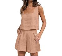 Hosenanzüge Frauen Elegant Elegante Sommer Casual Outfits Damen 2-teilige Sets Übergröße Kordelzug verstellbar modisches festes Kurzarm-Oberteil + Hosen-Set bequemer Loungewear