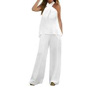 Hosenanzüge Für Damen 2 Teiler Sportlich Und Elegant: Hosenanzug Damen Sommer Große Größen Freizeitanzug Ärmellose Tank Top + Sommerhose Lang Weites Bein Leinen-Anzug Leicht Hausanzug/Jogginganzug
