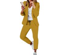 Hosenanzüge Für Damen Blazer 2-Teilig Anzugjacke Karo Einfarbig Anzug Set Damenanzug Streetwear Festlich Sportlich Freizeitmantel Business Revers Mantel Slimfit
