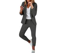 Hosenanzüge Für Damen Blazer 2-Teilig Anzugjacke Karo Einfarbig Anzug Set Elegant Festlich Freizeitmantel Damenanzug Slimfit Sportlich Streetwear Mode Revers Mantel Business