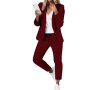 Hosenanzüge für Damen Elegant Business Anzug Set 4-teilig Slim fit Blazer Set Hose Outfit Casual Sportlich Freizeitanzug Mode Revers Longblazer Lang Hosen Tracksuit Baumwolle Einfarbig Streetwear
