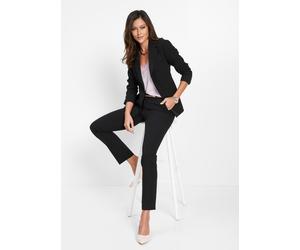 Hosenanzug BONPRIX "Hosenanzug 2-tlg", Damen, Gr. 52, K-Gr, schwarz (länge: kurz), Web, Obermaterial: 80% Polyester, 15% Viskose, 5% Elasthan. Futter: 100% Polyester, gepflegt, unifarben, regular fit,