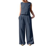 Hosenanzug Damen 2 Teilige Outfits Lässige Elegant Zweiteiliges Set Hochzeit Gr 48 Für Mollige Loungewear Sommer Outfits Streetwear Freizeitanzug Anzug 2 Teiler Hausanzug Tracksuit (b-Navy, XL)