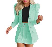Hosenanzug Damen, Damen Anzug 2 Teilig Blumen Drucken Blazer Set mit Knopf Zweiteiliges Arbeitsjacke Büro Lady Mini Rock Jacken Anzug Set Frauen Elegant Slim Fit Business Freizeitanzug