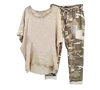 Hosenanzug Damen Elegant 2 Teiler Weite Caprihose und Große Größen Leicht Top Zweiteiler Outfit Leicht Schick Lässiger Anzug Freizeitanzug Hausanzug Tracksuit Leinenanzug Strand Urlaub Sale Angebote