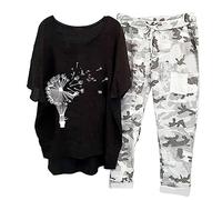Hosenanzug Damen Elegant 2 Teiler Weite Caprihose und Große Größen Leicht Top Zweiteiler Outfit Leicht Schick Lässiger Anzug Freizeitanzug Hausanzug Tracksuit Leinenanzug Strand Urlaub Sale Angebote