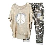 Hosenanzug Damen Elegant 2 Teiler Weite Caprihose und Große Größen Leicht Top Zweiteiler Outfit Leicht Schick Lässiger Anzug Freizeitanzug Hausanzug Tracksuit Leinenanzug Strand Urlaub Sale Angebote