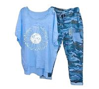Hosenanzug Damen Elegant 2 Teiler Weite Caprihose und Große Größen Leicht Top Zweiteiler Outfit Leicht Schick Lässiger Anzug Freizeitanzug Hausanzug Tracksuit Leinenanzug Strand Urlaub Sale Angebote
