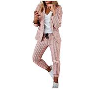Hosenanzug Damen Elegant Business Anzug Set 2-teilig Slim fit Blazer Hose Outfit Casual Sportlich Freizeitanzug Mode Revers Longblazer Lang Hosen Tracksuit Baumwolle Einfarbig Sale Angebote Damen