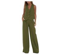 Hosenanzug Damen Elegant,Business Leinen Anzug 2 Teiler Set Ärmellos Blazer Weste und Hosen Hohe Taille Festlich Zweiteiler Damen Sommer Mode Outfits Festlich Anzug Frauen Baumwolle Freizeitanzug