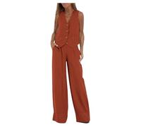 Hosenanzug Damen Elegant,Business Leinen Anzug 2 Teiler Set Ärmellos Blazer Weste und Hosen Hohe Taille Festlich Zweiteiler Damen Sommer Mode Outfits Festlich Anzug Frauen Baumwolle Freizeitanzug