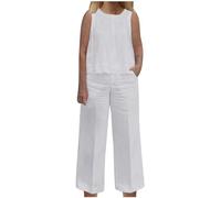Hosenanzug Damen Elegant Sommer Musselin Weste Bluse Hemd und Hosen Set Clothes Elegant Lounge Set Strand Outfit Set Two Piece Mode Leicht Freizeit Oberteile Loungewear Freizeitanzug Outfit