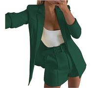 Hosenanzug Damen Festlich Elegant Business Anzug Set Günstig 2-teilig Slim fit Blazer Short Hose Outfit Casual Sportlich Freizeitanzug Mode Revers Sale Longblazer Kuze Hosen Tracksuit Baumwolle