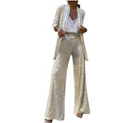 Hosenanzug Damen Festlich Elegant Curvy Pailletten Anzug Zweiteiliger Blazer und Hose Business Hosenanzüge für Frauen Casual Streetwear Damenanzug 2 Stück Set Festlich Pailletten Sets Freizeitanzug