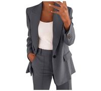 Hosenanzug Damen Festlich Elegant Einfarbig/Kariert Blazer Zweiteiler Set Revers Langarm 2pc Anzug Outfit Schlank Anzugjacke und Hose mit Elastischer Taille Bequem Business Jacke Partykleidung
