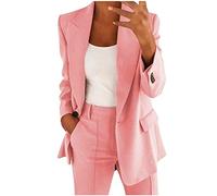 Hosenanzug Damen Festlich Elegant Einfarbig/Kariert Blazer Zweiteiler Set Revers Langarm 2pc Anzug Outfit Schlank Anzugjacke und Hose mit Elastischer Taille Bequem Business Jacke Partykleidung