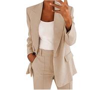 Hosenanzug Damen Festlich Elegant Einfarbig/Kariert Blazer Zweiteiler Set Revers Langarm 2pc Anzug Outfit Schlank Anzugjacke und Hose mit Elastischer Taille Bequem Business Jacke Partykleidung