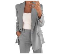 Hosenanzug Damen Festlich Elegant Einfarbig/Kariert Blazer Zweiteiler Set Revers Langarm 2pc Anzug Outfit Schlank Anzugjacke und Hose mit Elastischer Taille Bequem Business Jacke Partykleidung