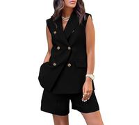 Hosenanzug Damen Festlich Elegant Kurz Sommer Anzug Zweiteiliger Ärmellos Blazer Weste und Kurze Hose 2 Teilig Slimfit Streetwear Business Casual Outfitss Festlich Anzug Frauen Baumwolle Freizeitanzug
