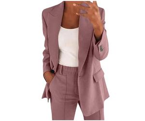 Hosenanzug Damen Festlich Elegant Zweiteiler Damen Elegant 2 Teilig Business Casual Anzüge Set Einfarbig Lange AnzugBlazer Elastischer Bund Hose Festlich Hosenanzüge Slimfit Frauen Freizeitanzug