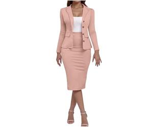 Hosenanzug Damen Kostüme Damen Elegant Blazer 2-Teiliges Outfit Rock Anzug Set Dünne Festlich Blazer Bleistiftrock Anzug Sets Casual Outfits für Arbeit Business Kostüm Hosenanzüge