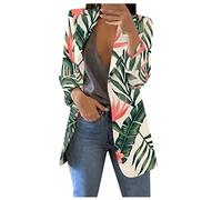 Hosenanzug Damen Sportlich College Jacke Blazer Schwarz Frauen Blumenmuster Bedruckte Open Front Arbeit BüRo Jacke Mantel Langarm Elegant Business Revers Blazerjacke Mantel Herbst (Dark Green, L)