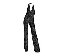 Hosenanzug Schwarz Glitzer Overall, Einteiler Damen Sexy Lang Jumpsuit Damen Elegant Festlich Glitzer Neckholder Bodycon Mit V-Ausschnitt Hosenanzüge Karneval Jumpsuits Ärmellos Paillettenhose.